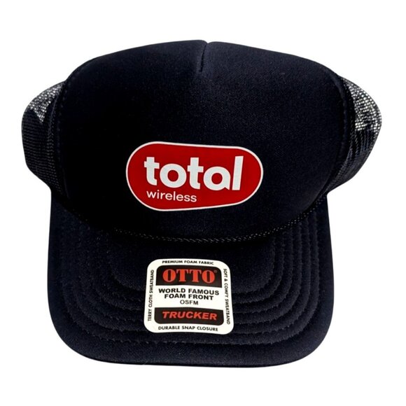 Total Wireless Black Red Trucker Hat Mesh Snap Back Otto Adjustable Employee Cap - Picture 1 of 3